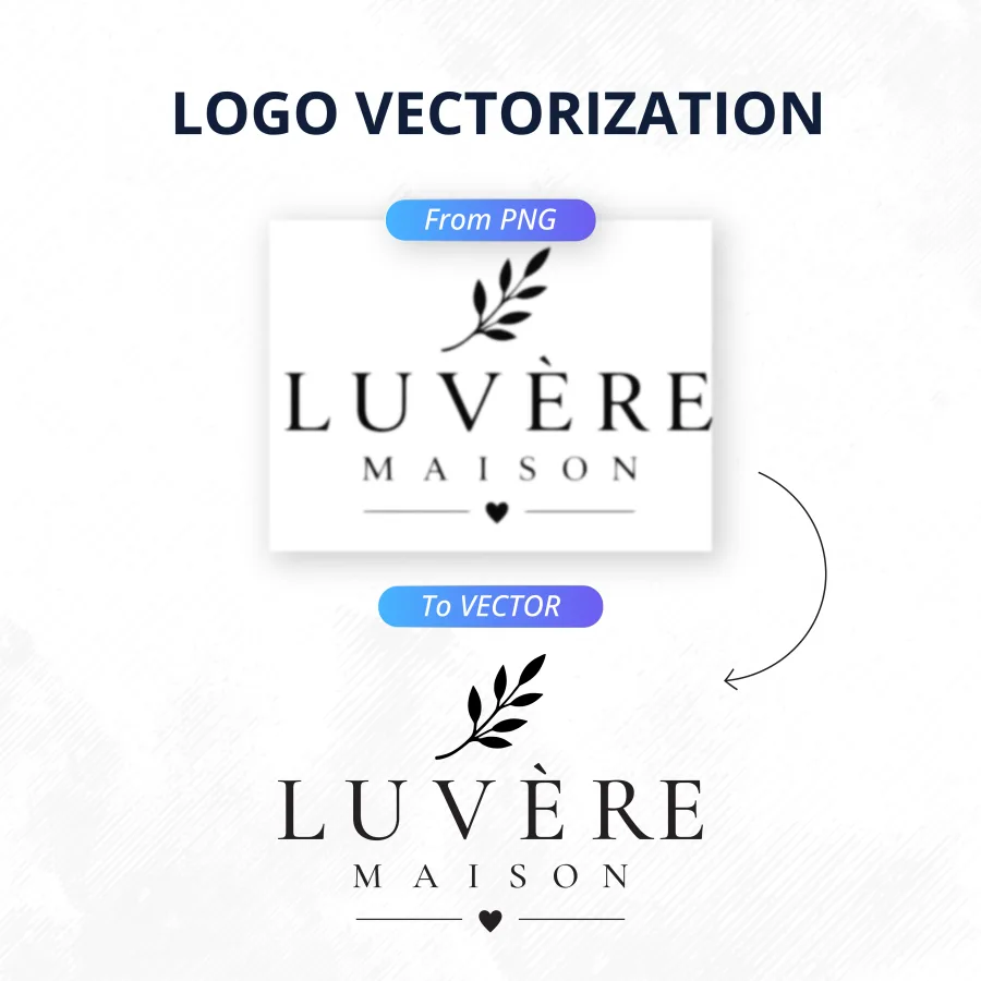 Логото на Luvere Maison преди и след векторизацията: PNG и вектор