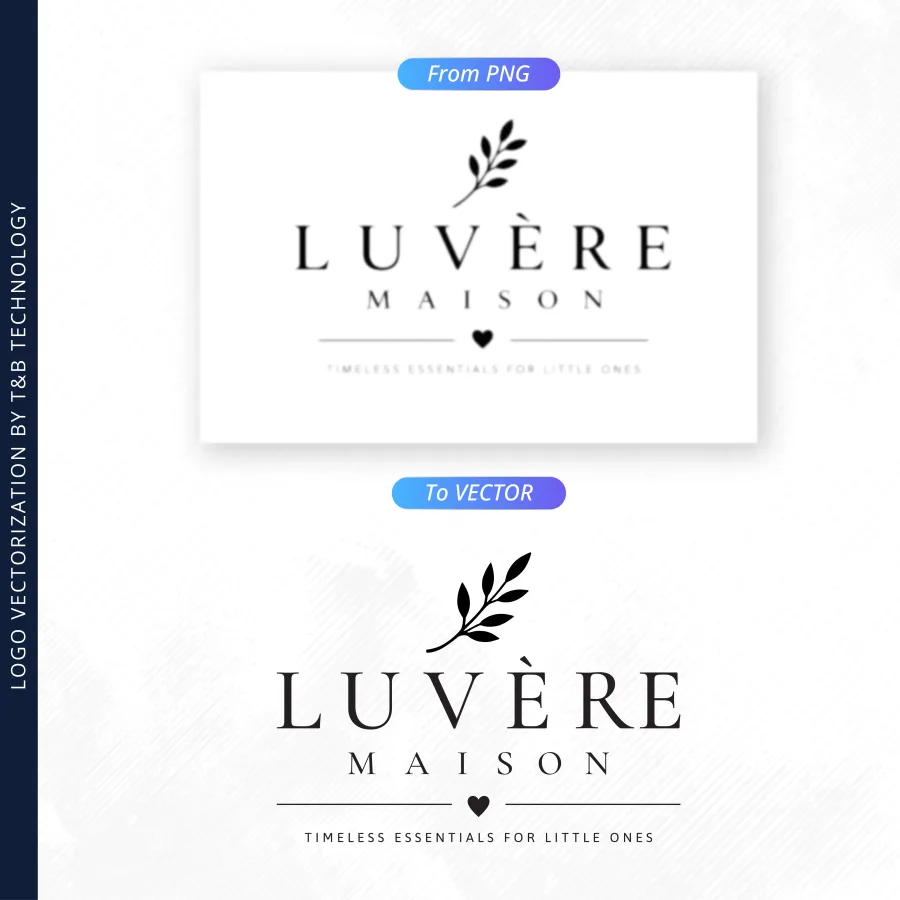 The Luvere Maison logo with the tagline “Timeless essentials for little ones”, from PNG to vector