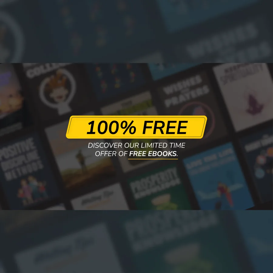 Banner “100% Free” for a limited-time offer of free e-books