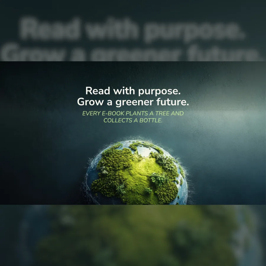 Banner “Read with purpose. Grow a greener future.” with a green globe