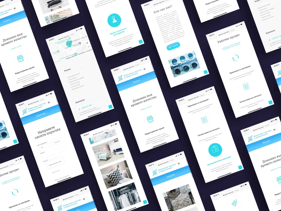 The Kosmos website on phones: services, the work process, the order form, gallery and contacts