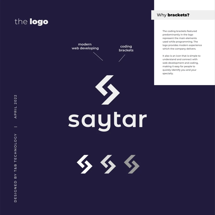 Logo presentation: why coding brackets, and the mark in three shades
