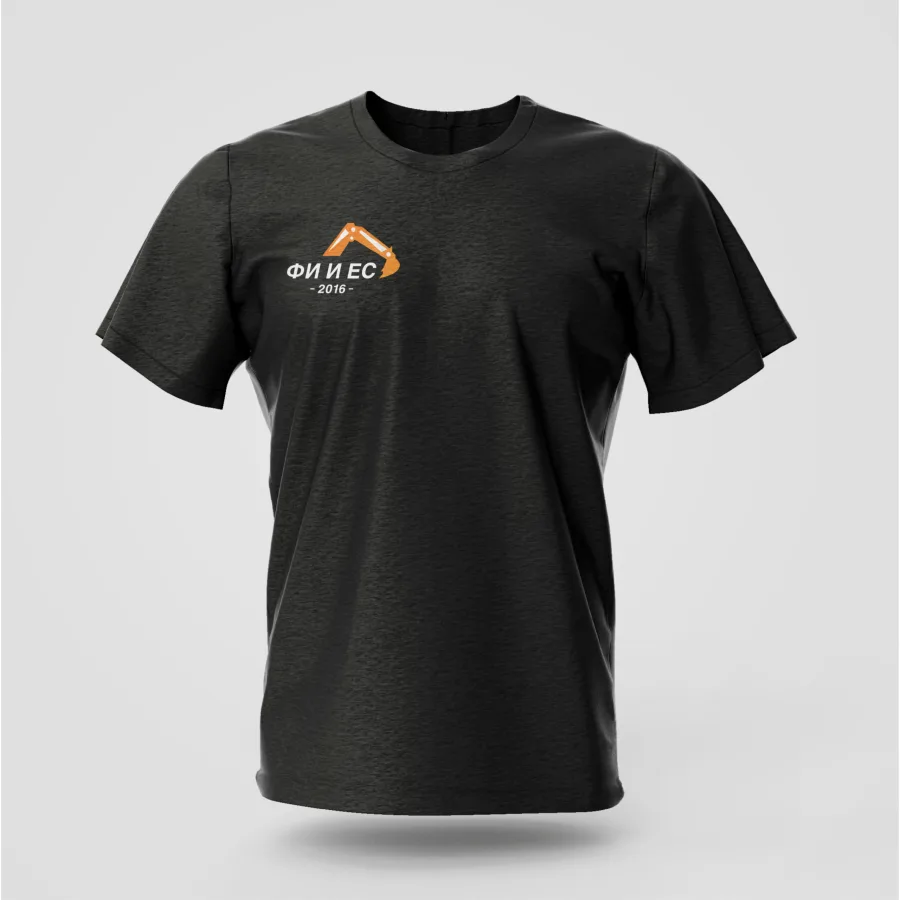 A black T-shirt with the Fi i Es logo