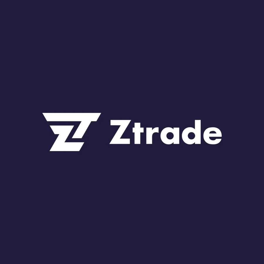 Логото на Ztrade: монограмът Z и T и надписът, в бяло на тъмен фон