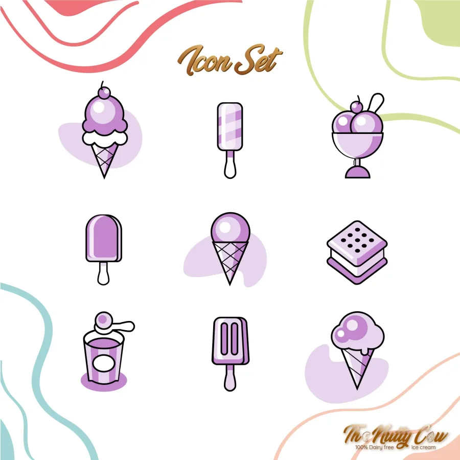A set of nine lilac ice cream icons for The Nutty Cow