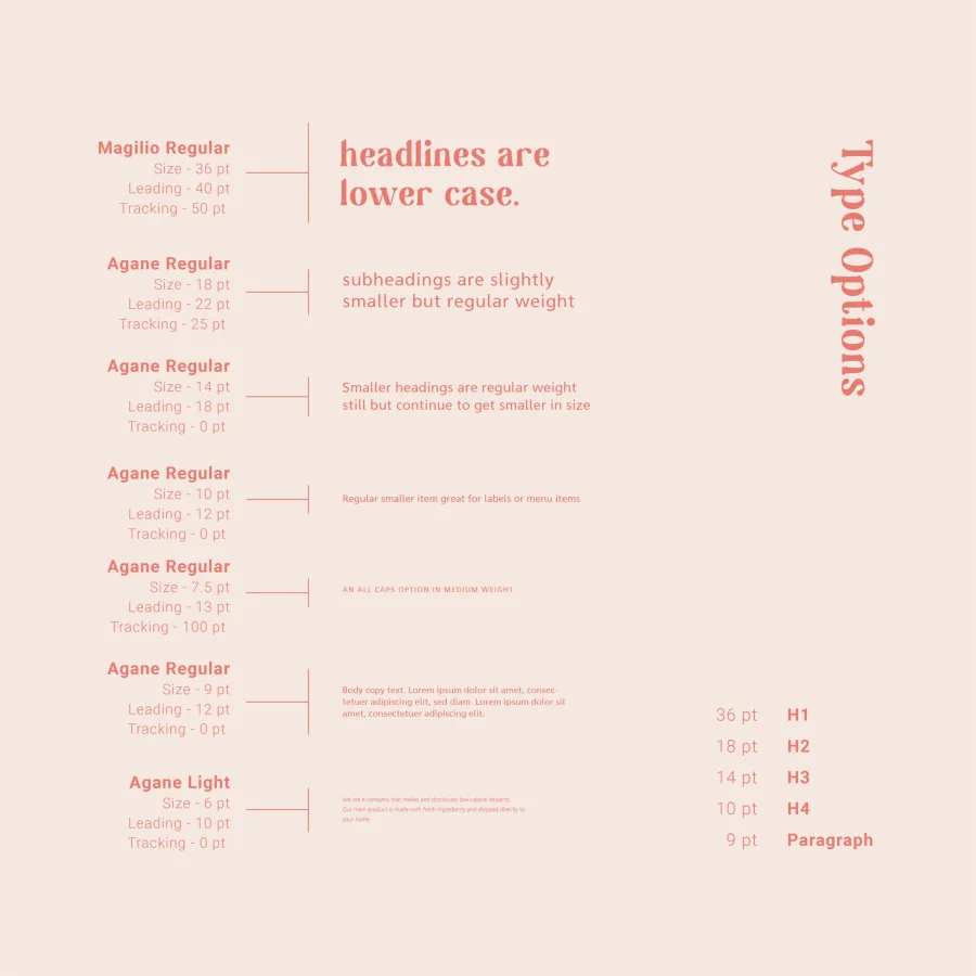 Raw typography: Magilio for headlines, Agane for text, and the type scale