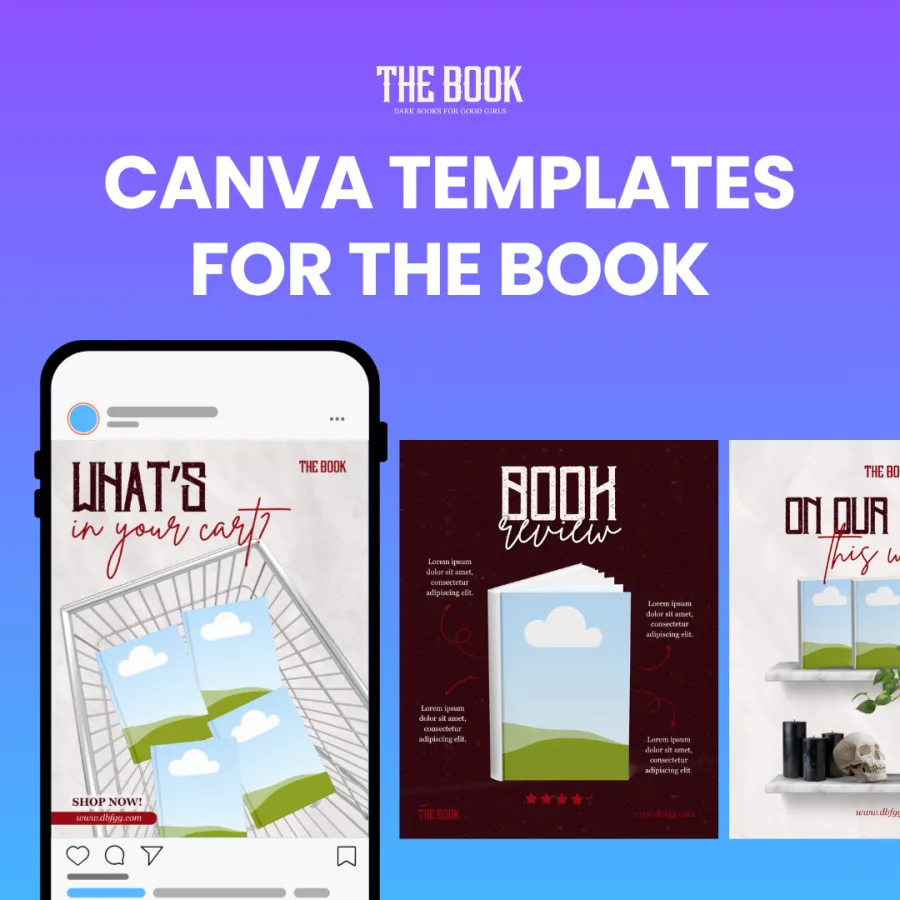 Three Canva post templates for The Book