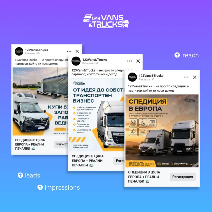 Три реклами на 123Vans&Trucks във Facebook