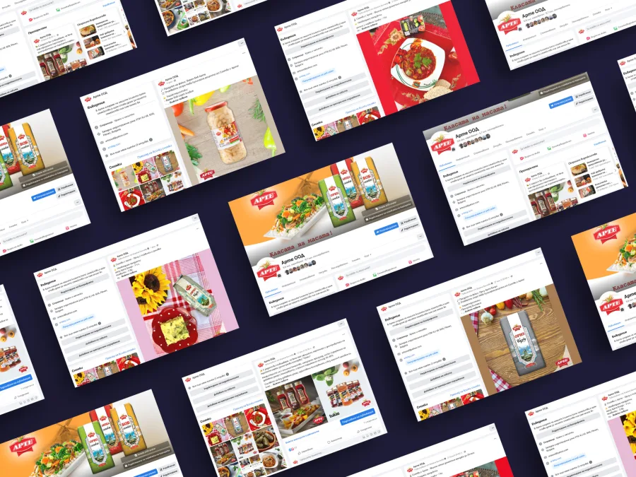 Arte social media posts with food and drink, laid out in a grid