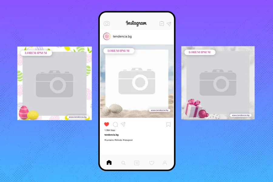 Рамки за публикациите на Tendencia BG в Instagram, показани на телефон
