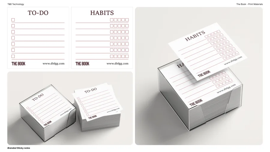 The Book: branded sticky notes in two variants