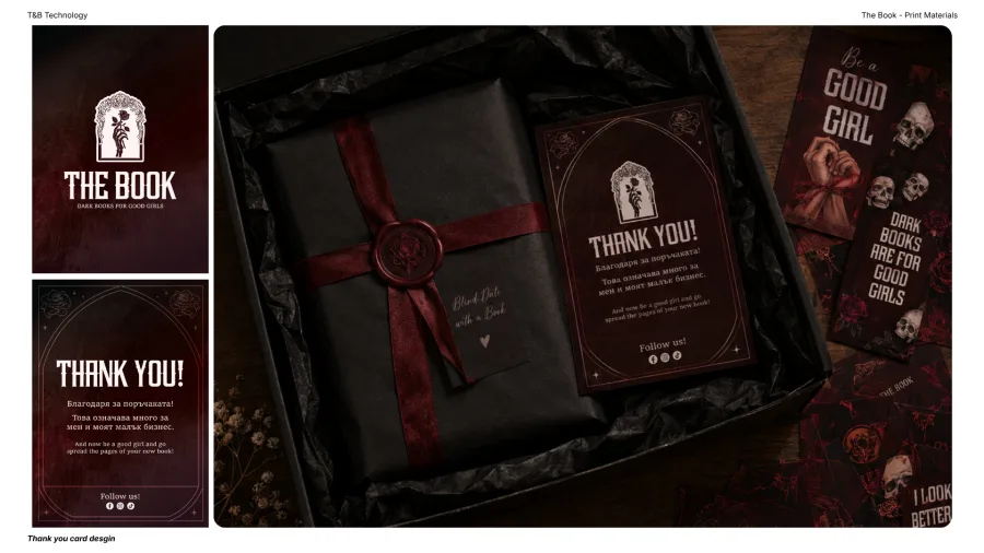 The Book: a thank-you card in the brand's style